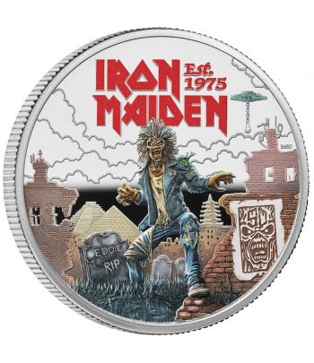 Moneda de niquel 5 Libras Inglaterra 2025 Iron Maiden. Color  - 1