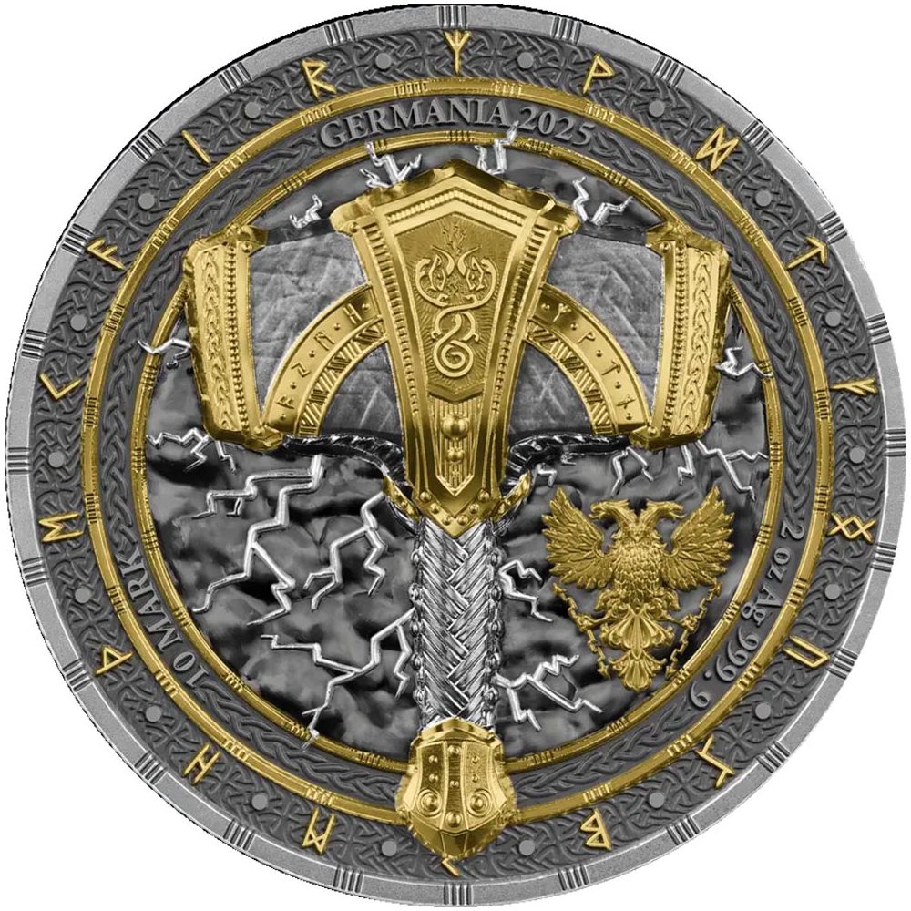 Moneda de Plata 10 Mark Alemania 2025 Martillo Thor. 2 onzas  - 1
