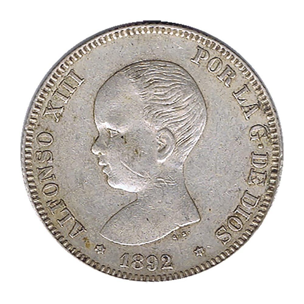 Moneda de España 2 Pesetas Plata 1892 *92 Alfonso XIII PG M.  - 1