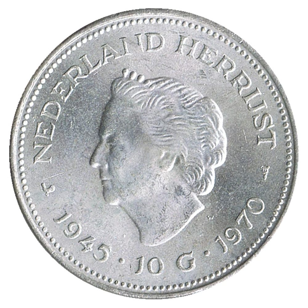 Holanda 10 Gulden 1970 Liberación. Plata  - 1