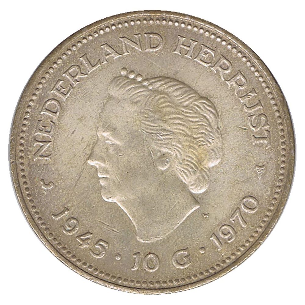 Holanda 10 Gulden 1970 Liberación. Plata.  - 1
