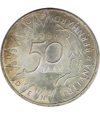 Holanda 50 Gulden 1987 50 aniversario boda. Plata.  - 2