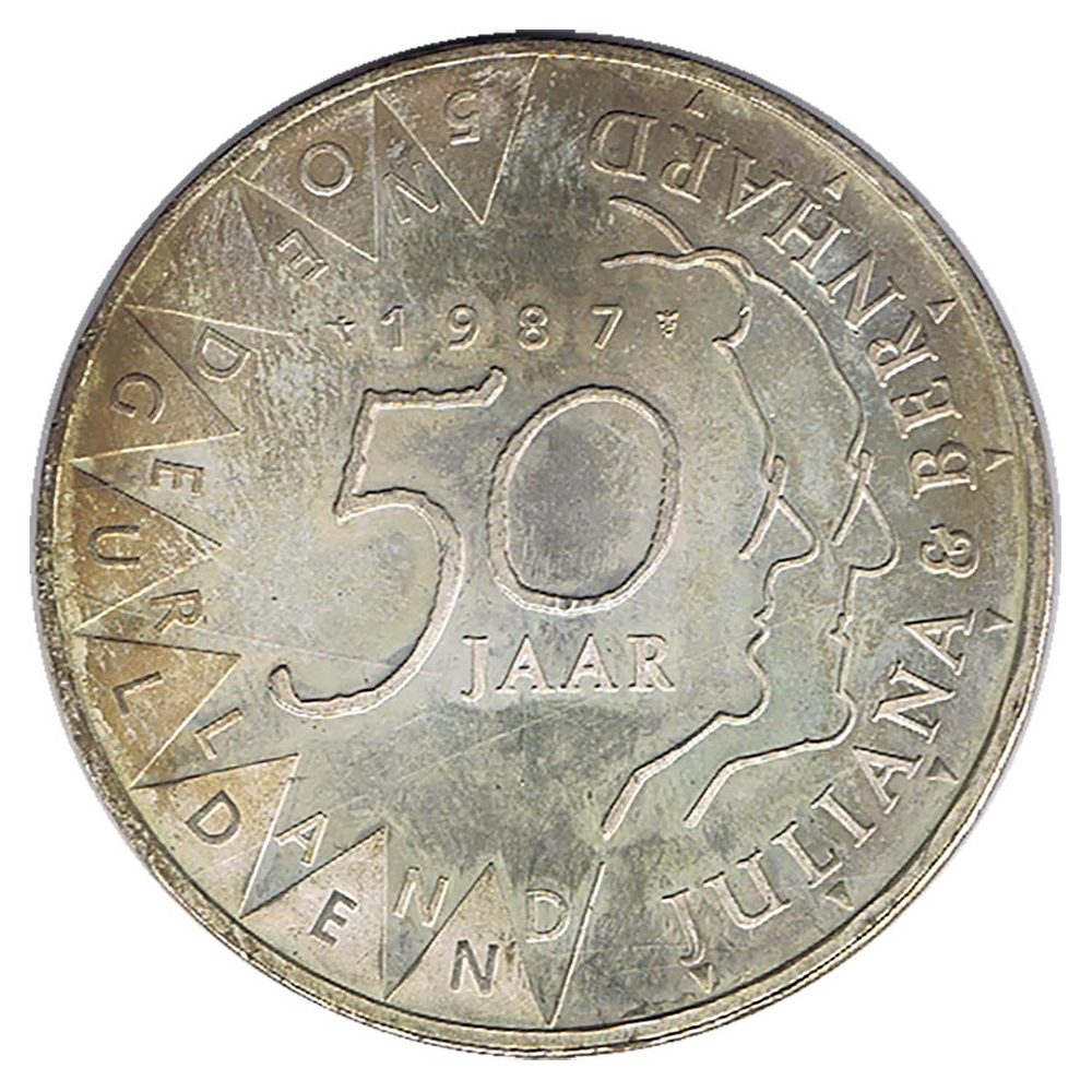Holanda 50 Gulden 1987 50 aniversario boda. Plata.  - 2