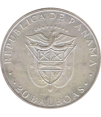 Moneda de Panamá 20 Balboas 1977 Vasco Nuñez de Balboa. Plata  - 2
