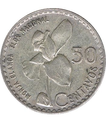 Moneda de Guatemala 50 centavos Orquídea. Plata.  - 1