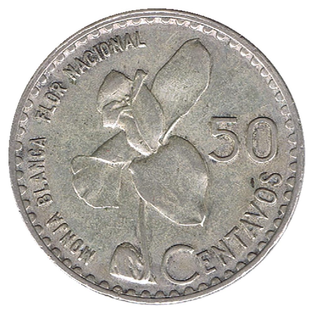 Moneda de Guatemala 50 centavos Orquídea. Plata.  - 1