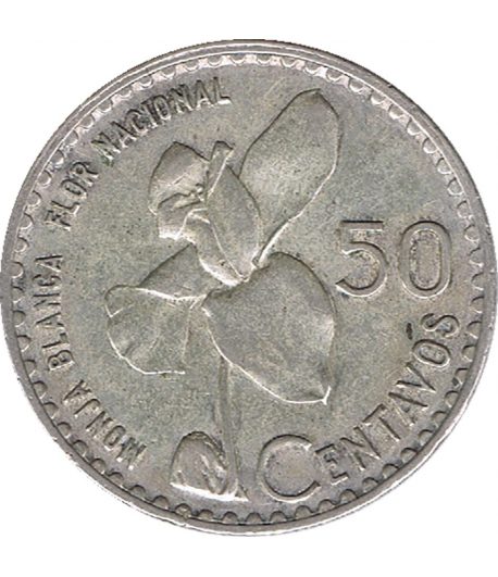 Moneda de Guatemala 50 centavos Orquídea. Plata.  - 1 Moneda de Guatemala 50 centavos Orquídea. Plata.  - 1