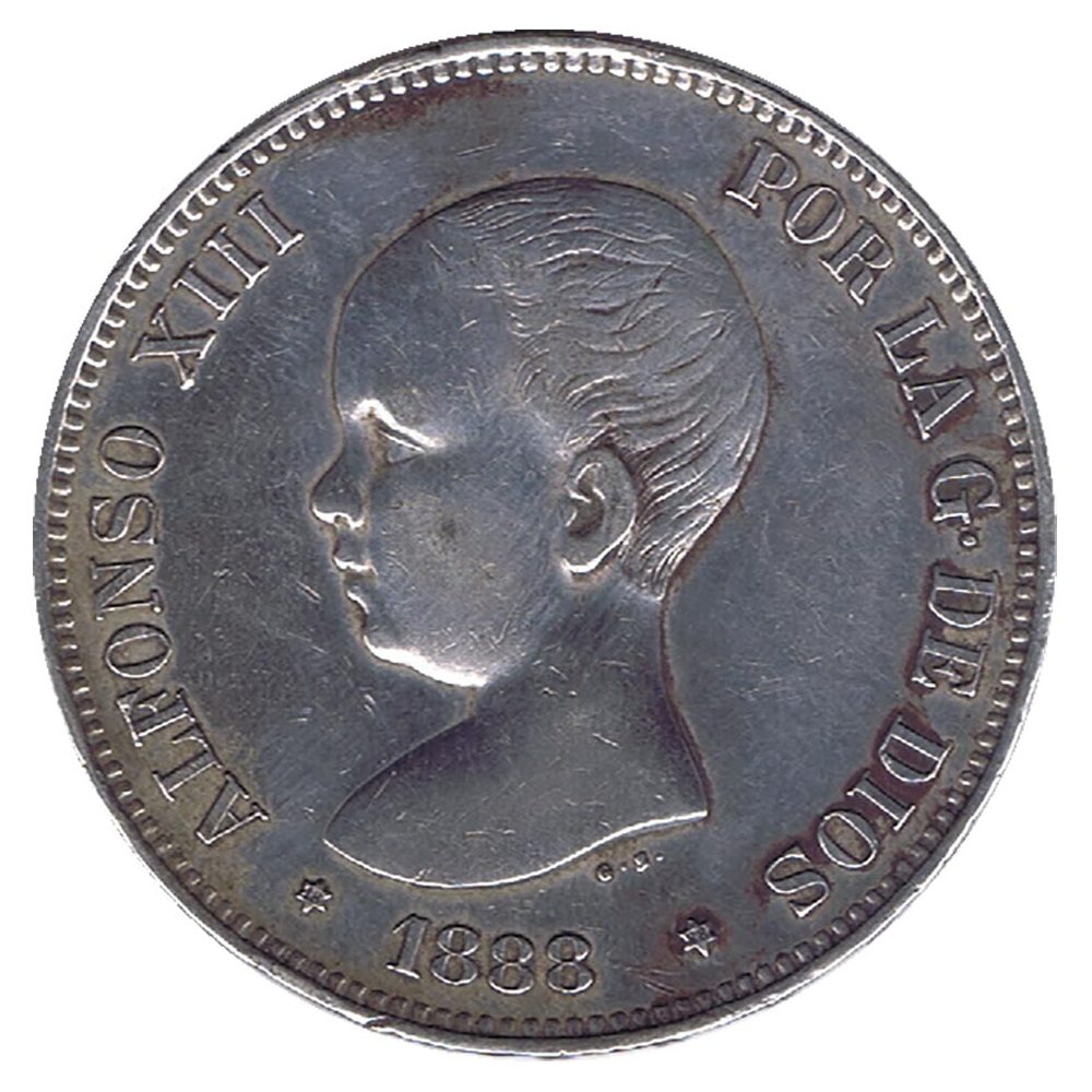 Moneda de España 5 Pesetas Plata 1888 *88 Alfonso XIII MP M.  - 1
