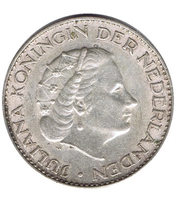 Moneda Holanda 1 Gulden Reina Juliana. Plata  - 2