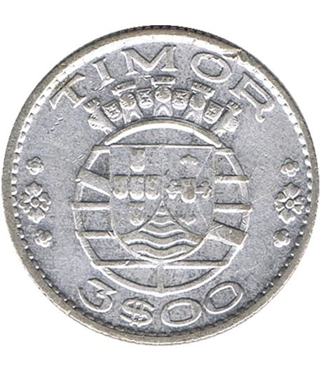 Moneda de 3 Escudos Timor Portugal 1958. Plata  - 1