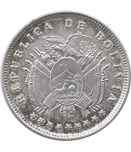 Moneda de 20 centavos Bolivia 1909. SC. Plata  - 1