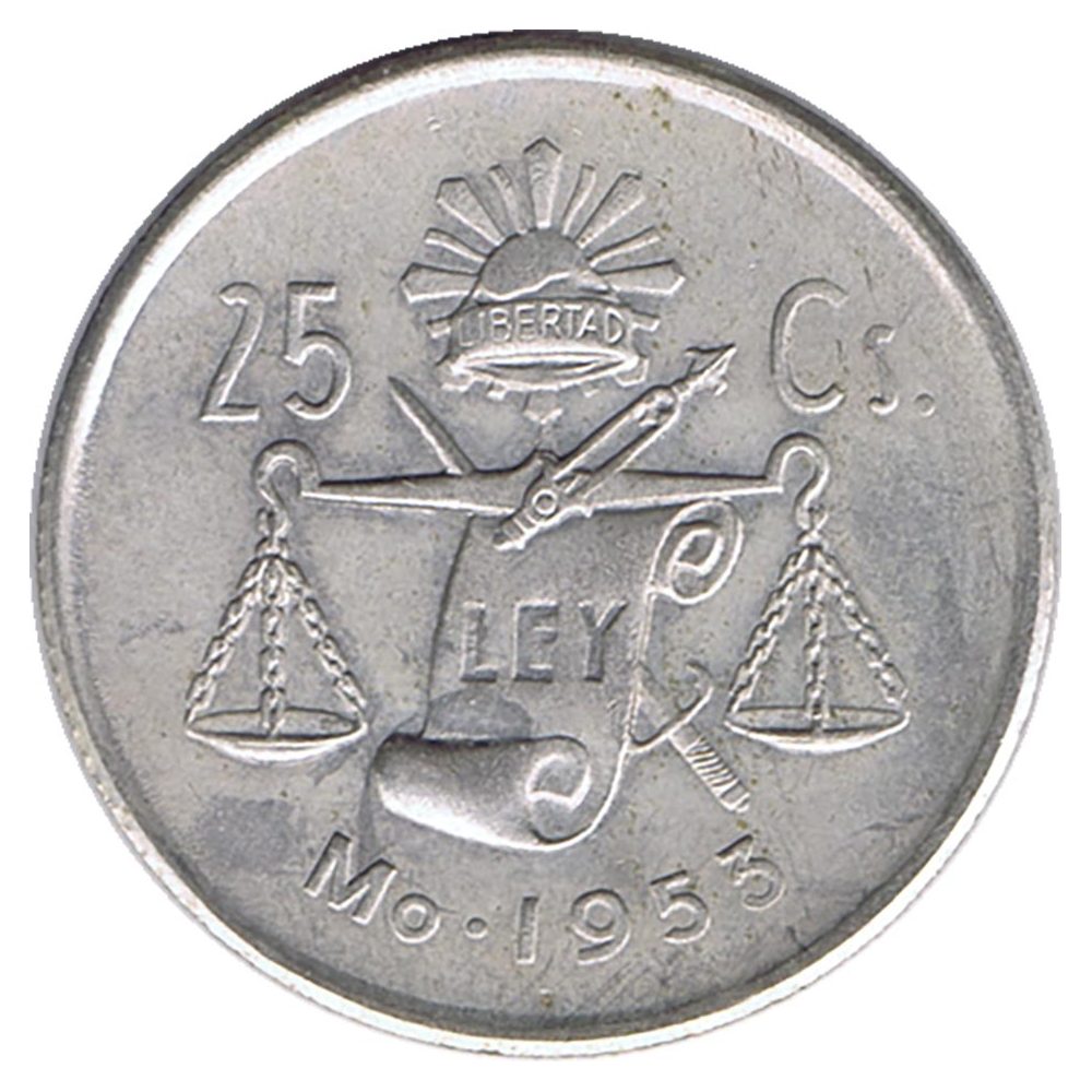 Moneda de 25 Centavos México 1953. Plata  - 1