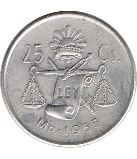 Moneda de 25 Centavos México 1953. Plata  - 1