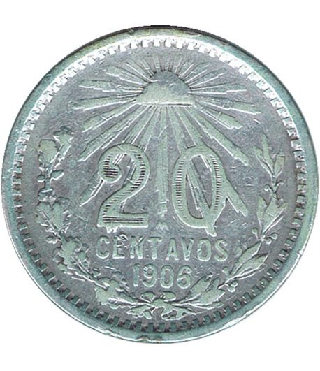 Moneda de México 20 Centavos 1906. Plata  - 1