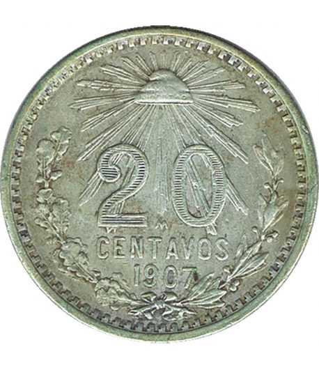 Moneda de México 20 Centavos 1907. Plata  - 1