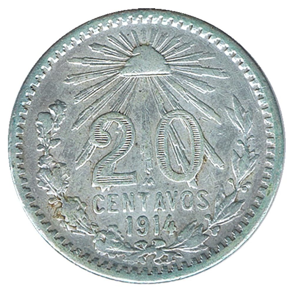 Moneda de México 20 Centavos 1914. Plata  - 1