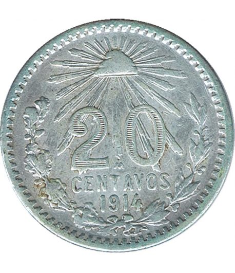 Moneda de México 20 Centavos 1914. Plata  - 1