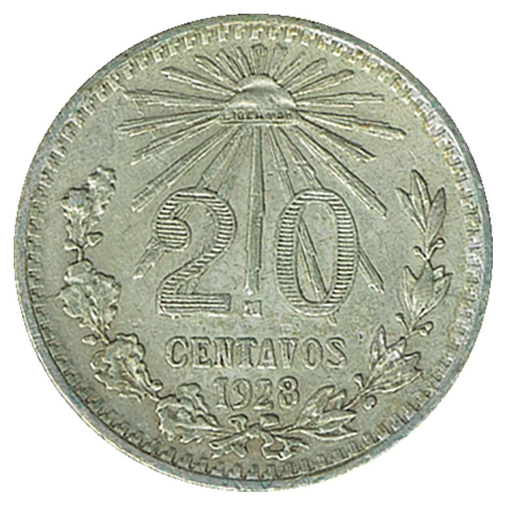 Moneda de México 20 Centavos 1928. Plata  - 1