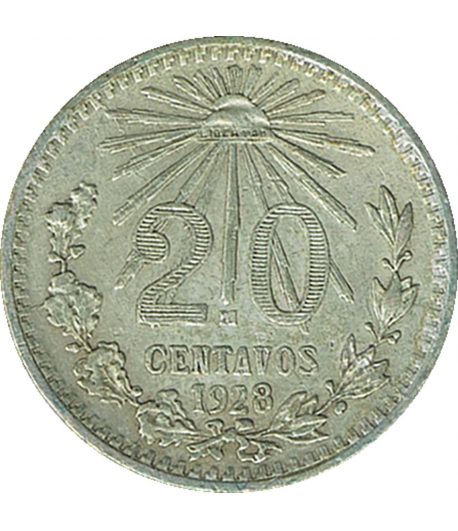 Moneda de México 20 Centavos 1928. Plata  - 1