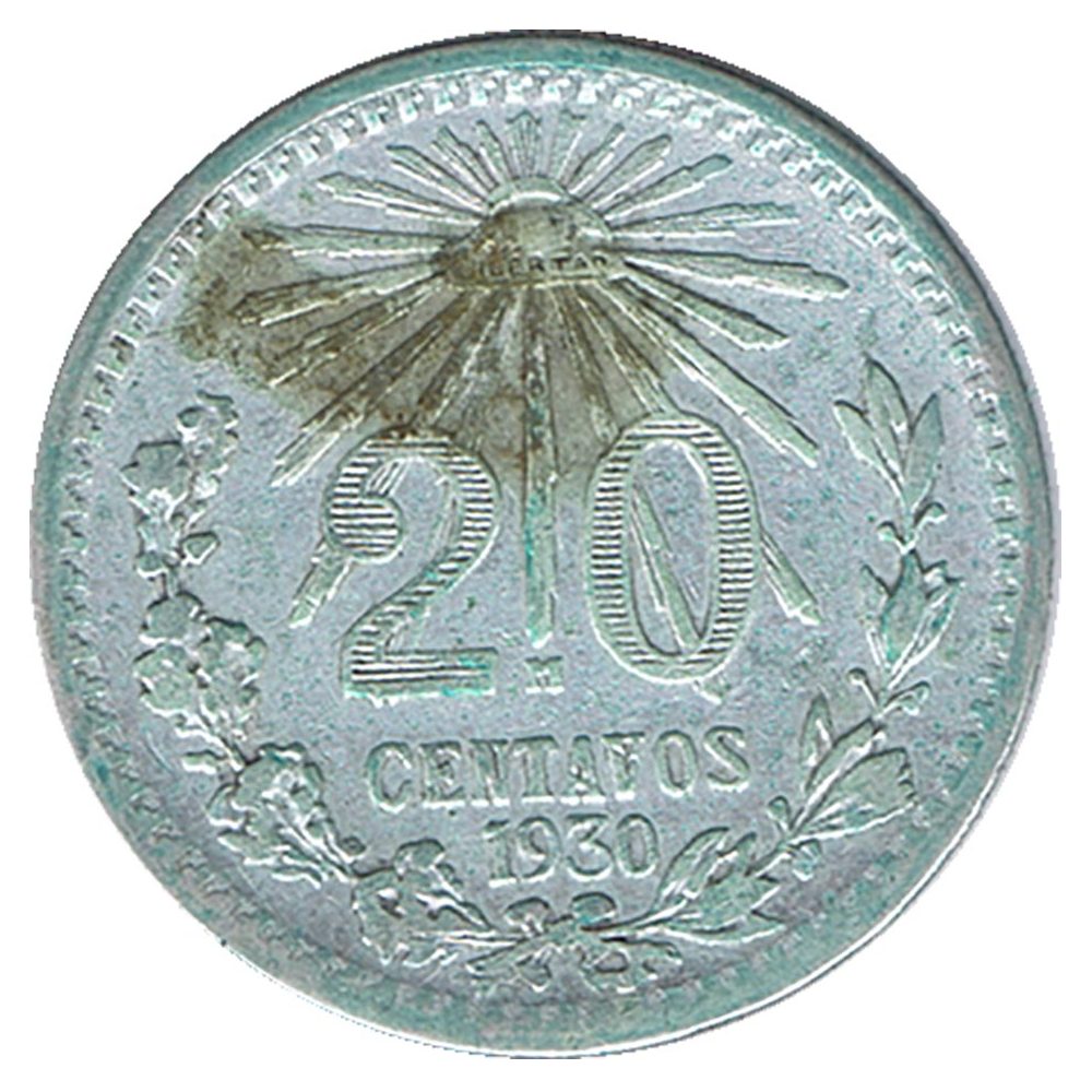 Moneda de México 20 Centavos 1930. Plata  - 1