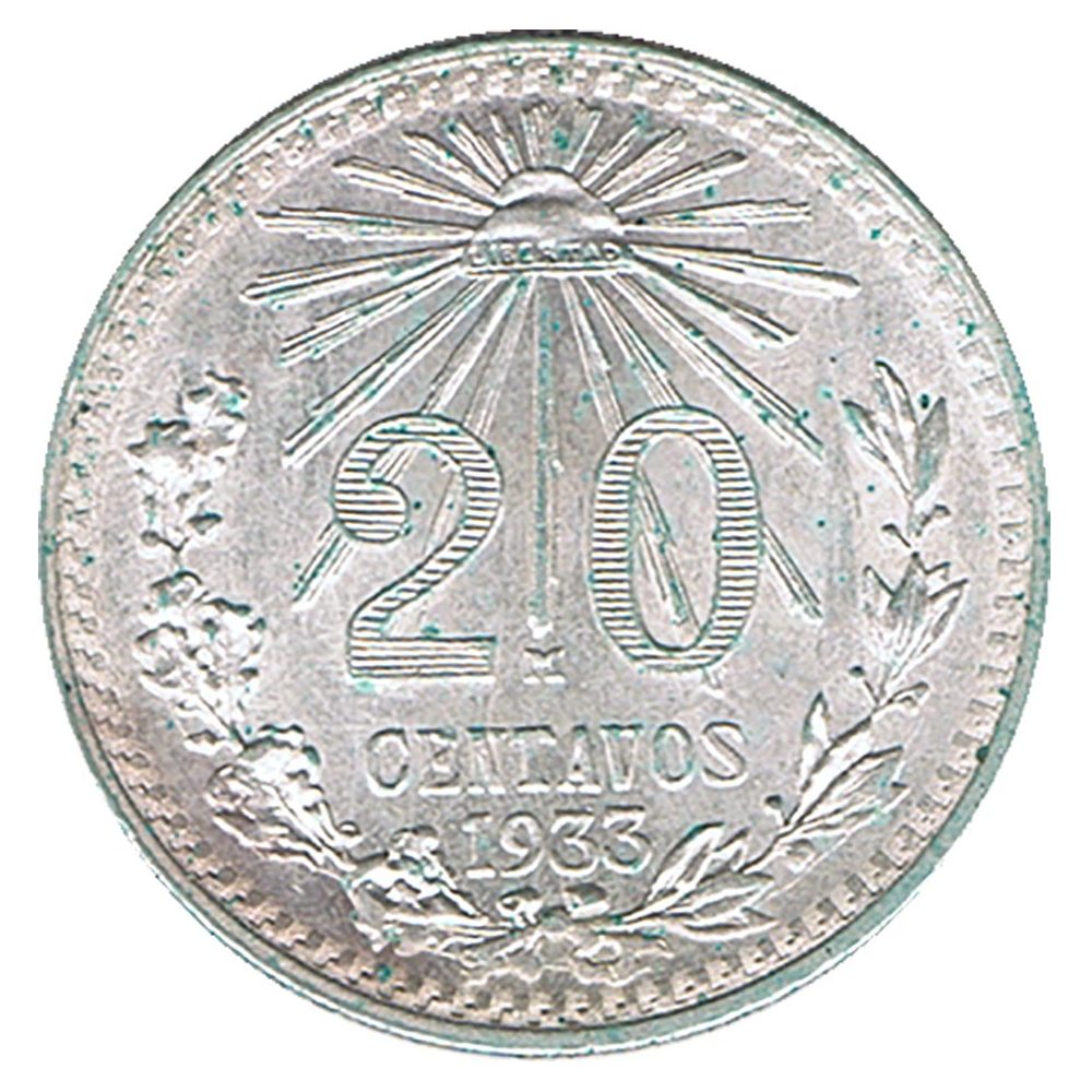 Moneda de México 20 Centavos 1933. Plata  - 1