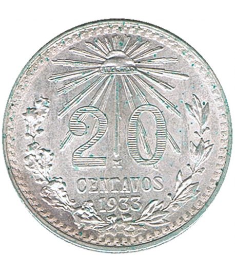 Moneda de México 20 Centavos 1933. Plata  - 1