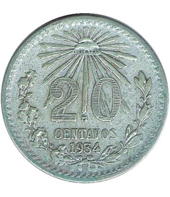 Moneda de México 20 Centavos 1934. Plata  - 1