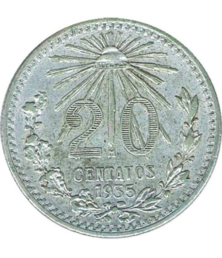 Moneda de México 20 Centavos 1935. Plata  - 1