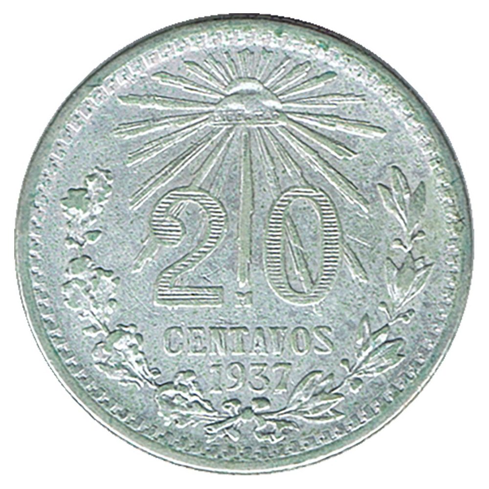 Moneda de México 20 Centavos 1937. Plata  - 1