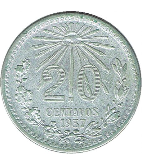 Moneda de México 20 Centavos 1937. Plata  - 1