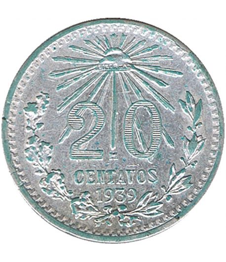Moneda de México 20 Centavos 1939. Plata  - 1