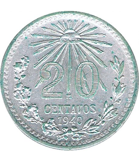 Moneda de México 20 Centavos 1940. Plata  - 1
