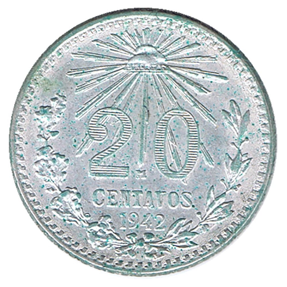 Moneda de México 20 Centavos 1942. Plata  - 1