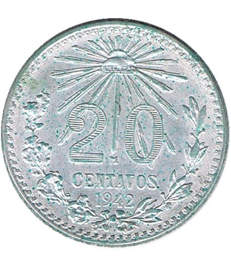 Moneda de México 20 Centavos 1942. Plata  - 1