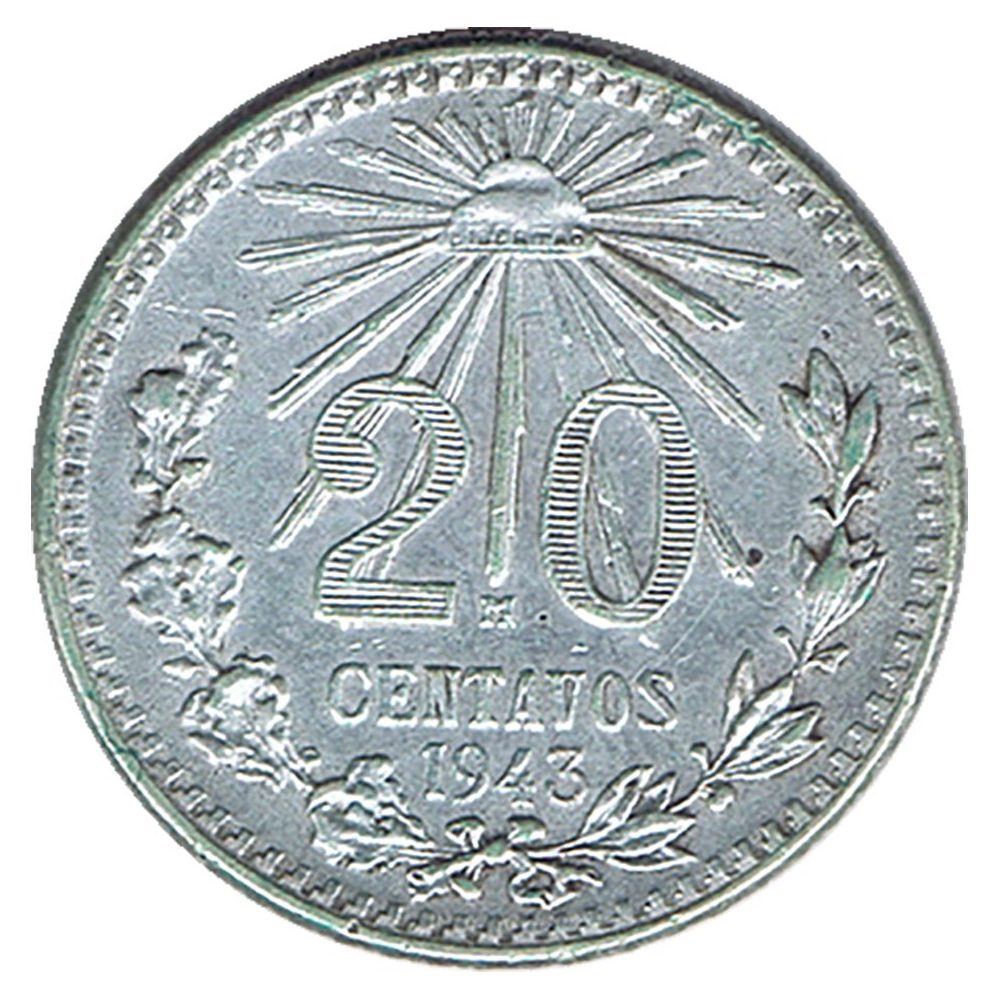 Moneda de México 20 Centavos 1943. Plata  - 1