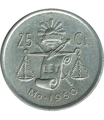 Moneda de Mexico 25 Centavos 1950. Plata  - 1
