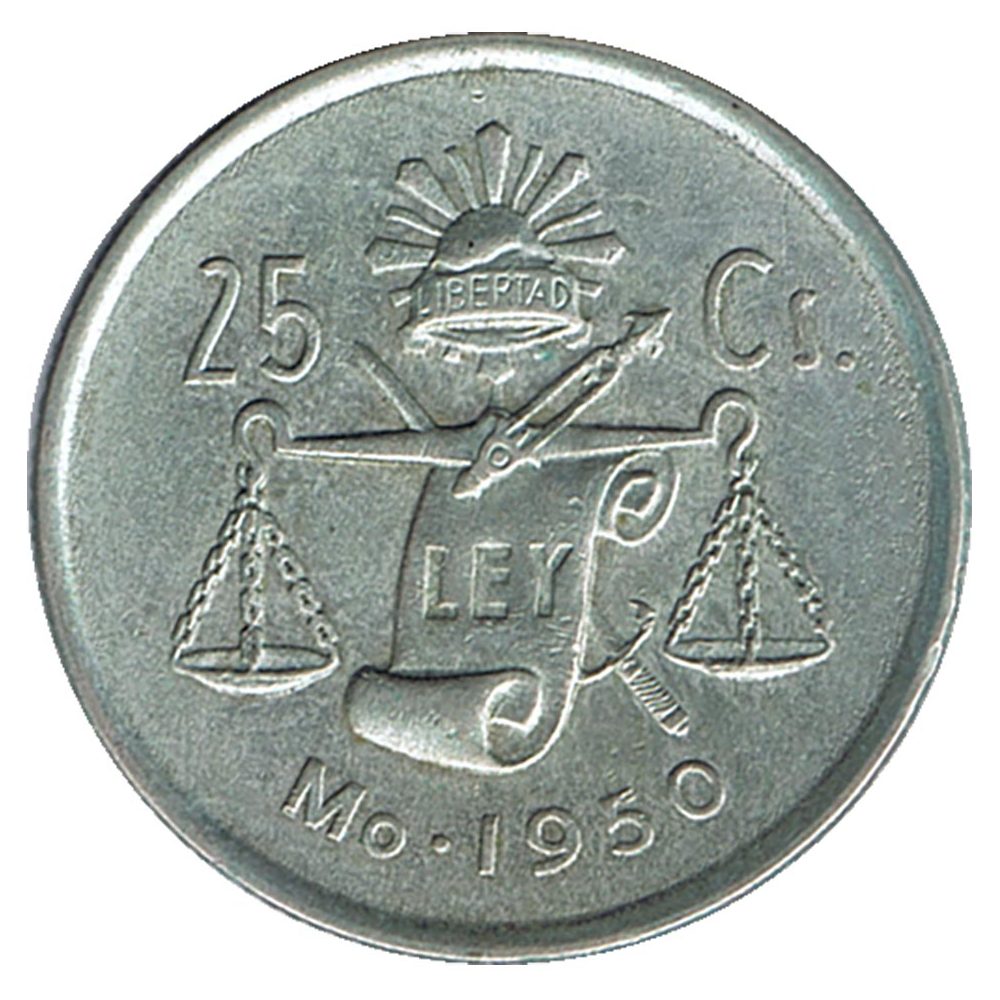 Moneda de Mexico 25 Centavos 1950. Plata  - 1