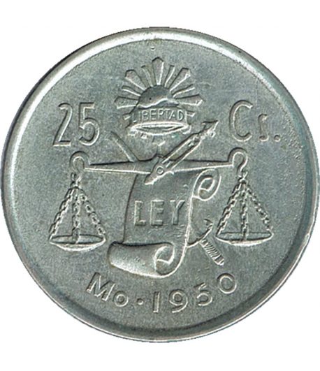 Moneda de Mexico 25 Centavos 1950. Plata  - 1