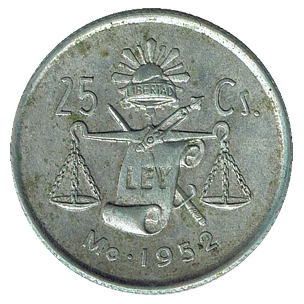 Moneda de Mexico 25 Centavos 1952. Plata  - 1
