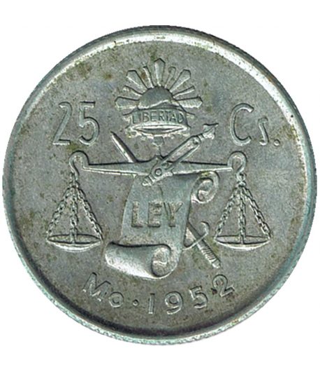 Moneda de Mexico 25 Centavos 1952. Plata  - 1
