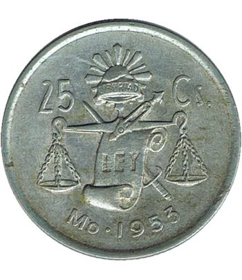 Moneda de Mexico 25 Centavos 1953. Plata  - 1