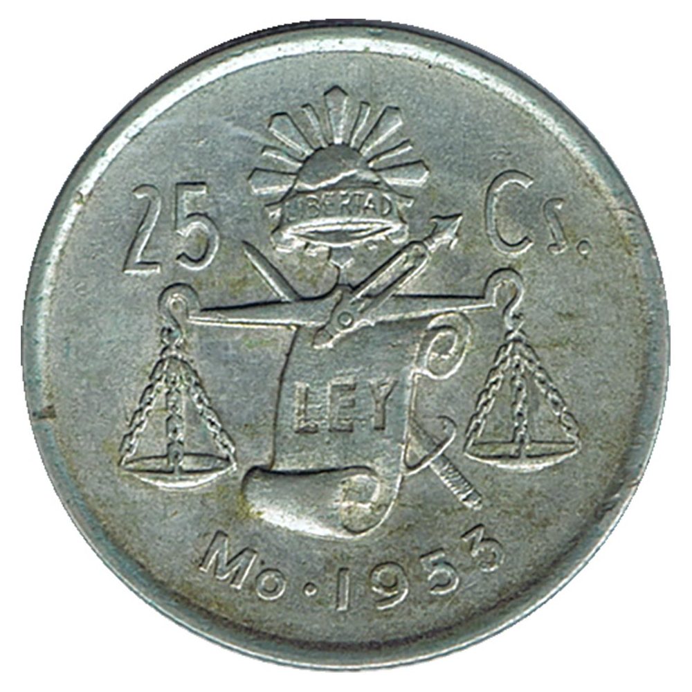 Moneda de Mexico 25 Centavos 1953. Plata  - 1
