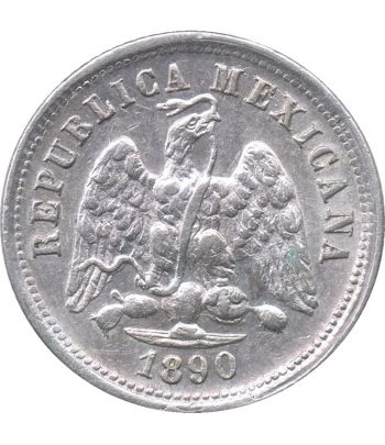Moneda de México 10 Centavos 1890 Zacatecas. Plata  - 2