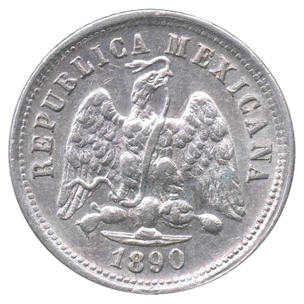 Moneda de México 10 Centavos 1890 Zacatecas. Plata  - 2