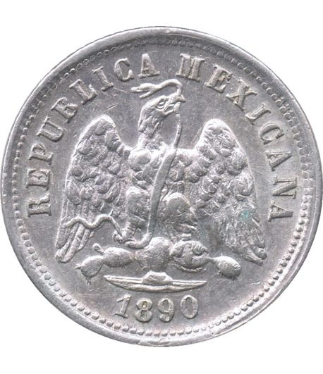Moneda de México 10 Centavos 1890 Zacatecas. Plata  - 2
