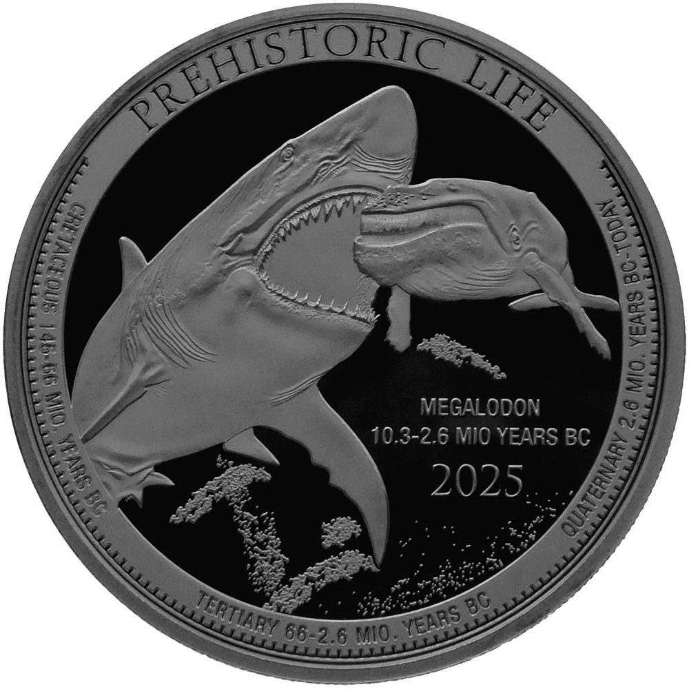 Moneda de plata 20 Francs Congo Megalodón 2025.  - 1