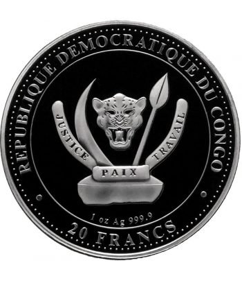 Moneda de plata 20 Francs Congo Megalodón 2025.  - 2