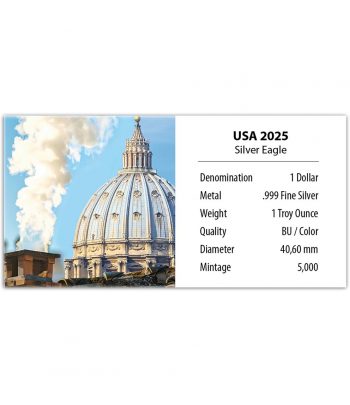 Moneda de plata 1$ Estados Unidos Papa Leon XIV 2025.  - 3
