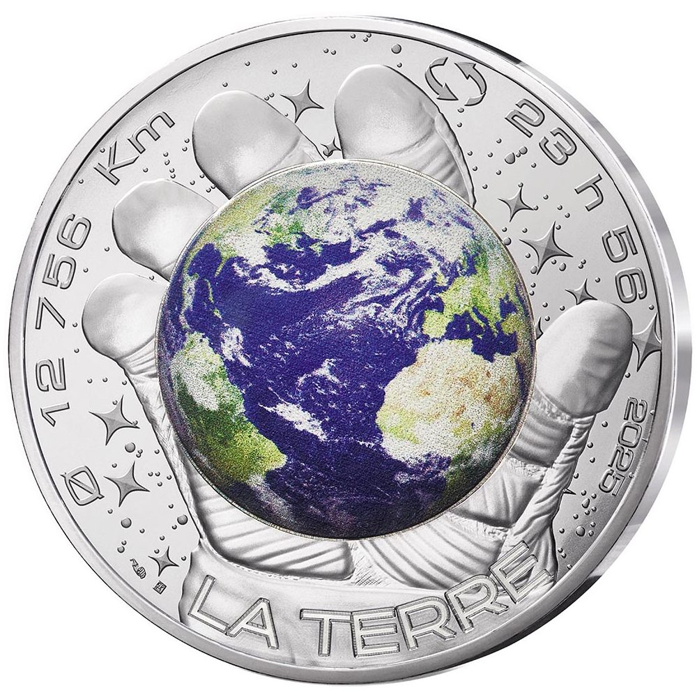 Moneda 100 euros de plata Francia 2025 Odisea Espacial La Tierra.  - 1