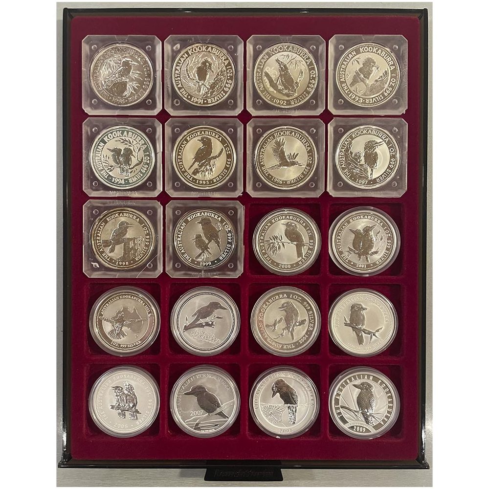 Colección 22 Monedas de plata 1$ Australia Kookaburra 1990/2012  - 1